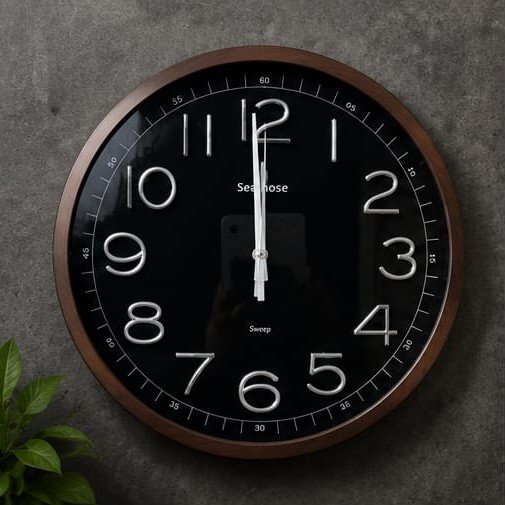 Modern plastic Wall Clock - 14 Inch Black Dial with Sweep Movement & Silent Quartz